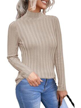 NWT New Arach & Cloz Ribbed Wool Blend Mock Neck Sweater In Apricot Size L